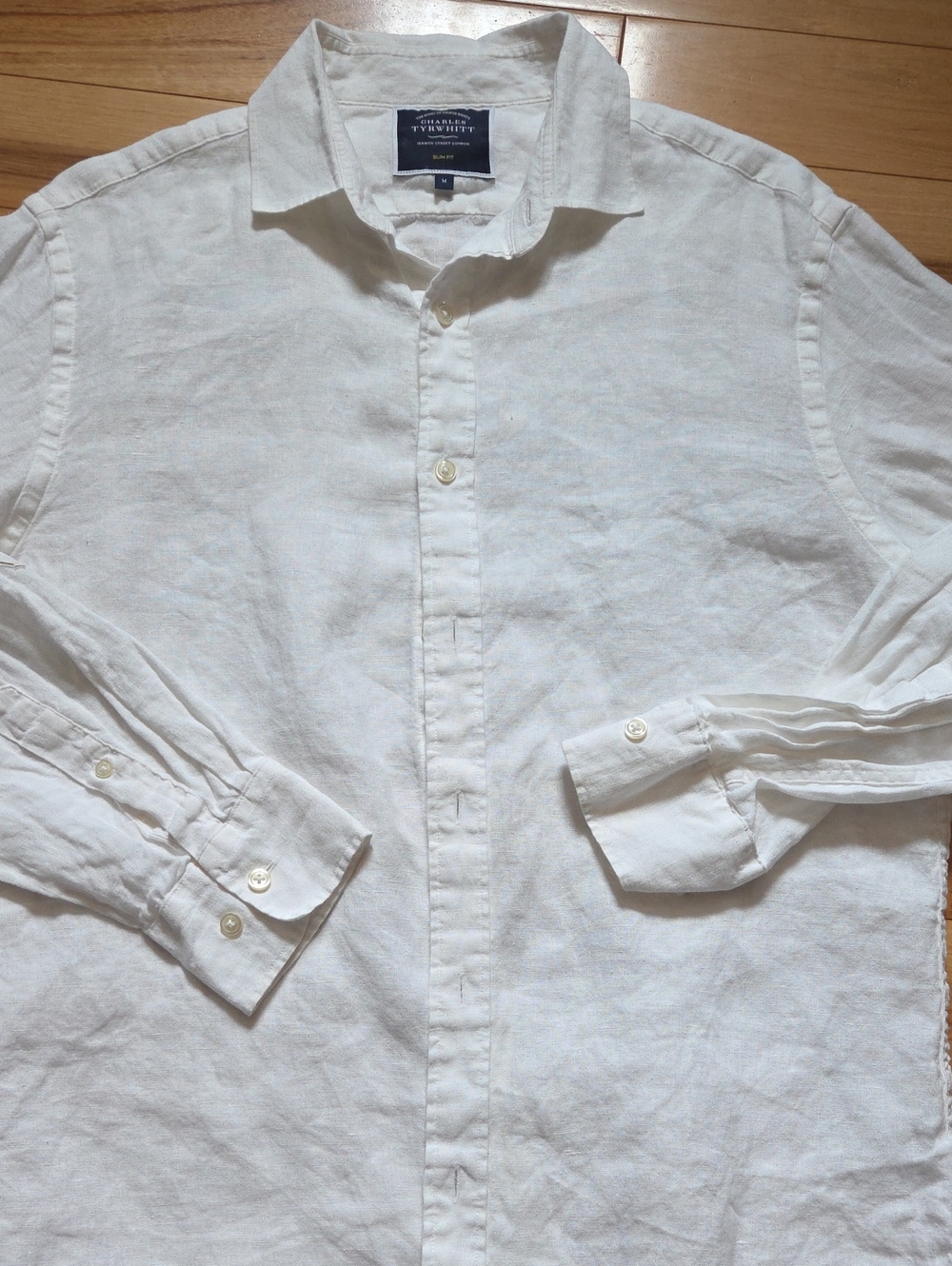 Charles Tyrwhitt White Linen Button-Down Shirt Med